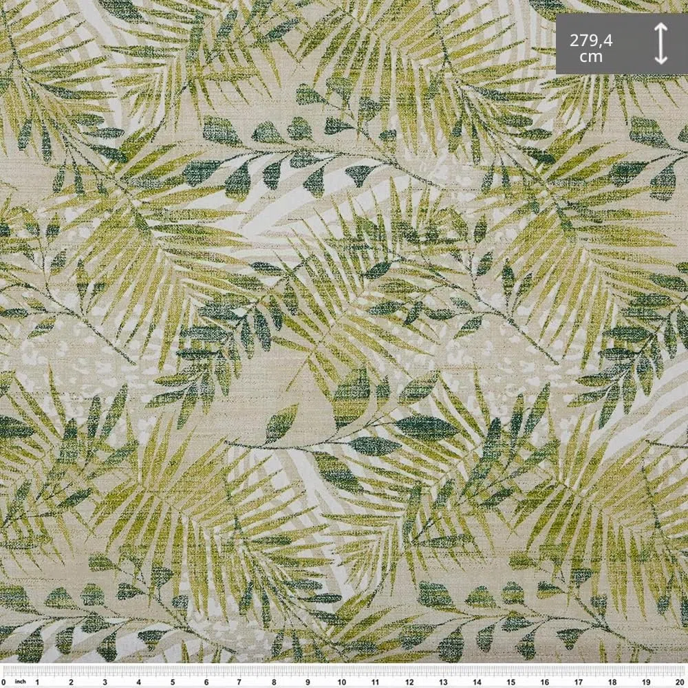Kt KILOtela - Tessuto Canvas Stampato, Rivestire, Foderare, Divani, Tavolo, Sedia, Letto, Tende, Cuscini, Borse, 100 cm Lunghezza x 280 cm Altezza, Botanico, Foglie, Verde - 1 Metro