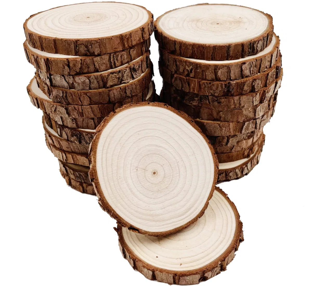 Sottobicchieri in legno naturale con corteccia di albero, 30 pezzi da 6.1 cm a 7.1 cm, sottobicchieri in legno, decorazioni natalizie fai da te con corteccia per artigianato, matrimoni rustici