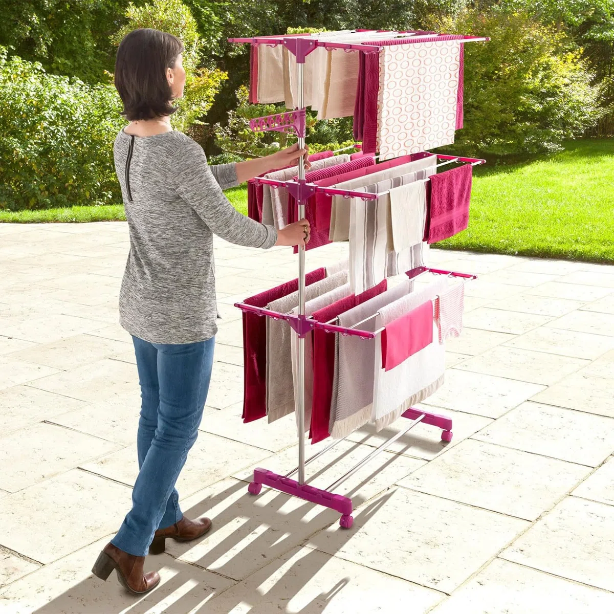 IDMarket - MAXIMA Asciugabiancheria verticale pieghevole a 3 livelli capacità 20M rosa