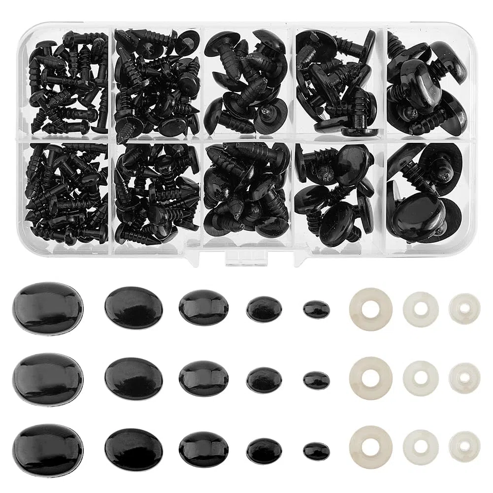 SUPERFINDINGS 5 Misura Circa 125 Pezzi per Animali Imbalsamati Occhi e Nasi Neri Naso Ovale di Sizza con 126 rondelle per all'Uncinetto 5-13x6-17x14-16 mm