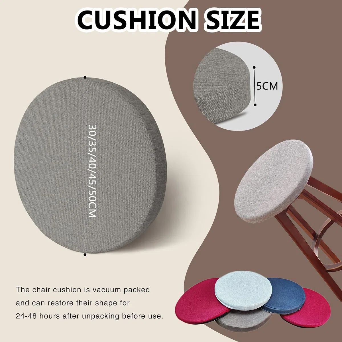 Cuscini Sedia Rotondi 40/35/30/45/50cm Cuscino Sedie Antiscivolo 2 pezzi per Sedie Cucina Giardino e Sala da Pranzo Casa Sgabello Cuscino Sedia Rotondo Cuscini sfoderabili(Dark gray,Diameter: 35CM/14i