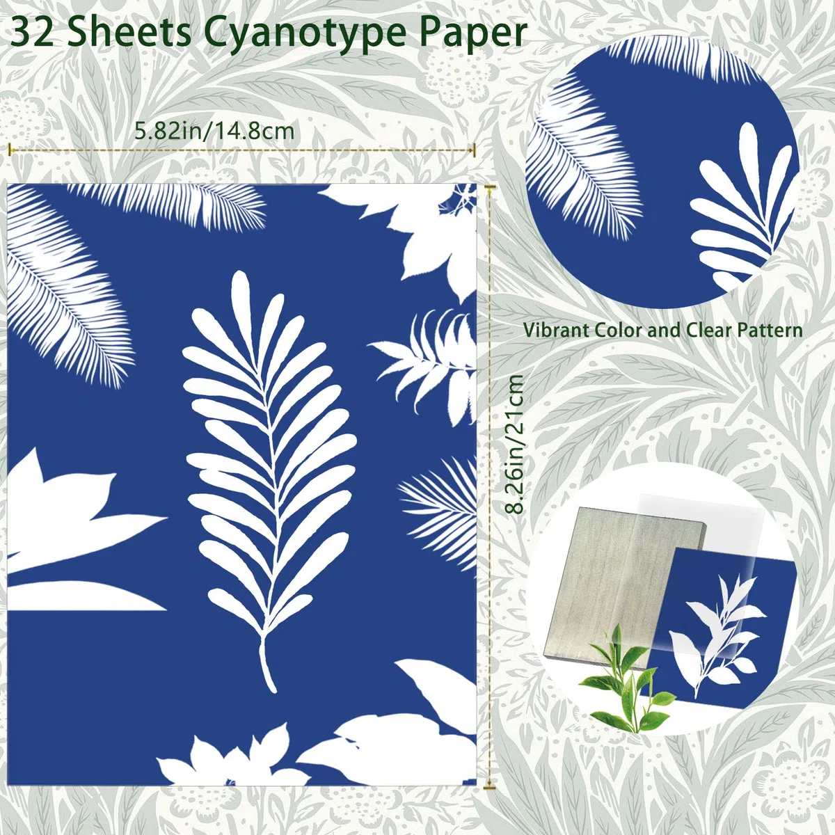 32pcs A5 cianotipia kit,Carta da disegno solare con pannello in PVC Stampa solare Set di carta da stampa naturale per Progetti di artigianato artistico fai da te per adulti