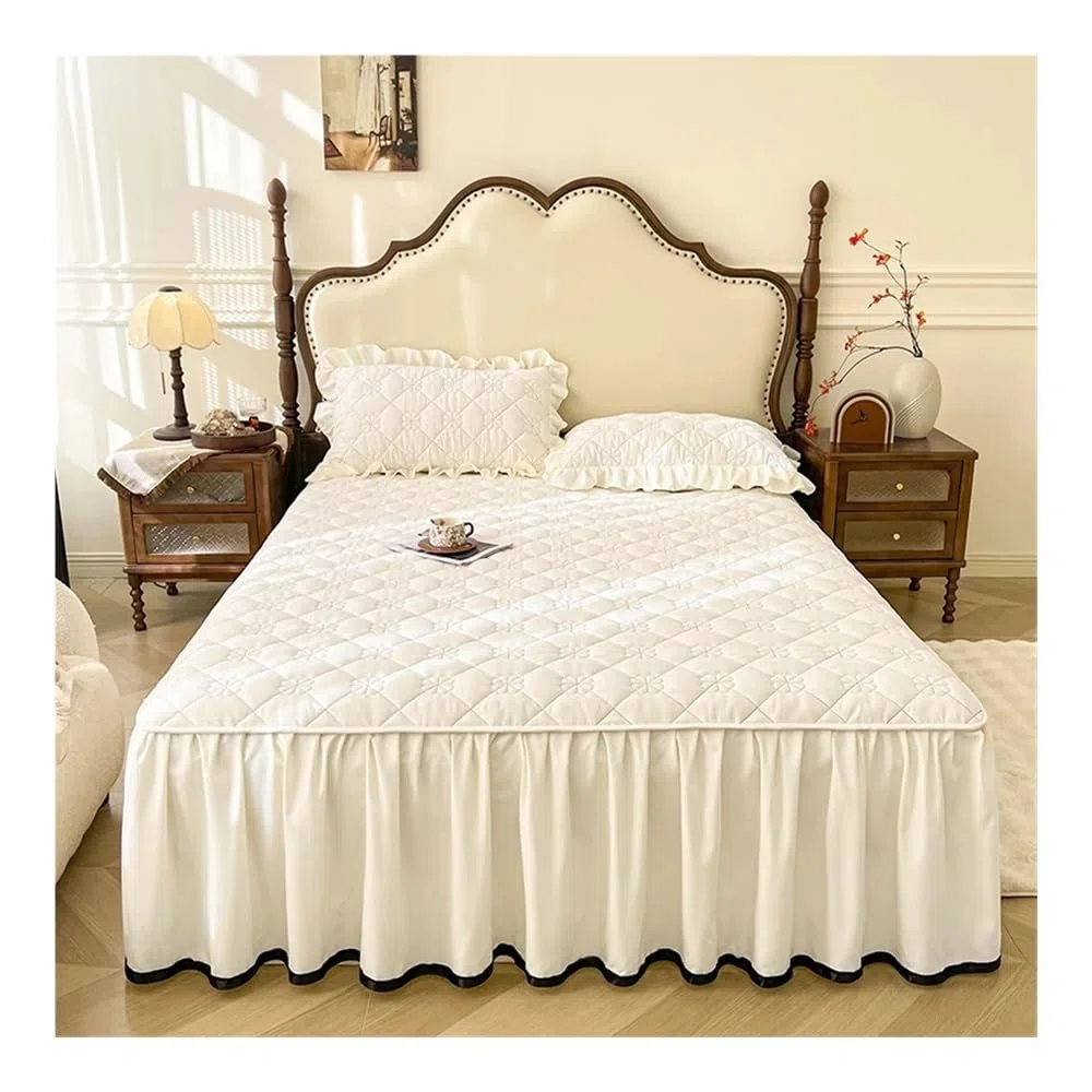 Gonna letto trapuntata con volant, copriletto matrimoniale, copriletto king size, lenzuola per materasso (senza federe) (Tianlan, King 180x200cm 1pz)