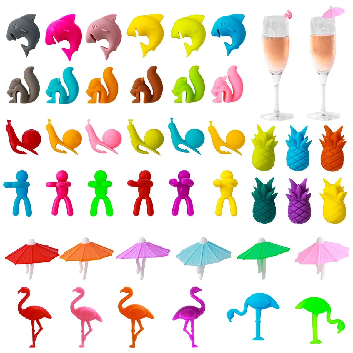 Marcatori per Bicchieri BGNXHYB, Set di 42 Pennarelli per Vetro in Silicone, Marcatore di Vetro Colorato per Tazze da Bar per Matrimoni e Feste
