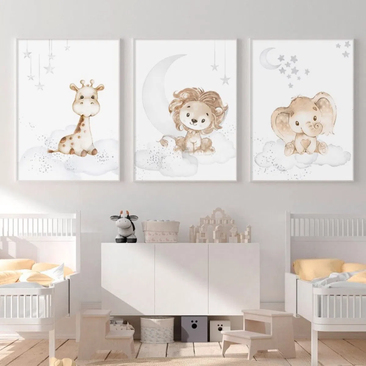 EXQULEG Set di 3 poster per camerette dei bambini, motivi: coniglietto, giraffa, animali, senza cornice, per ragazzi e ragazze (A30 x 40 cm)