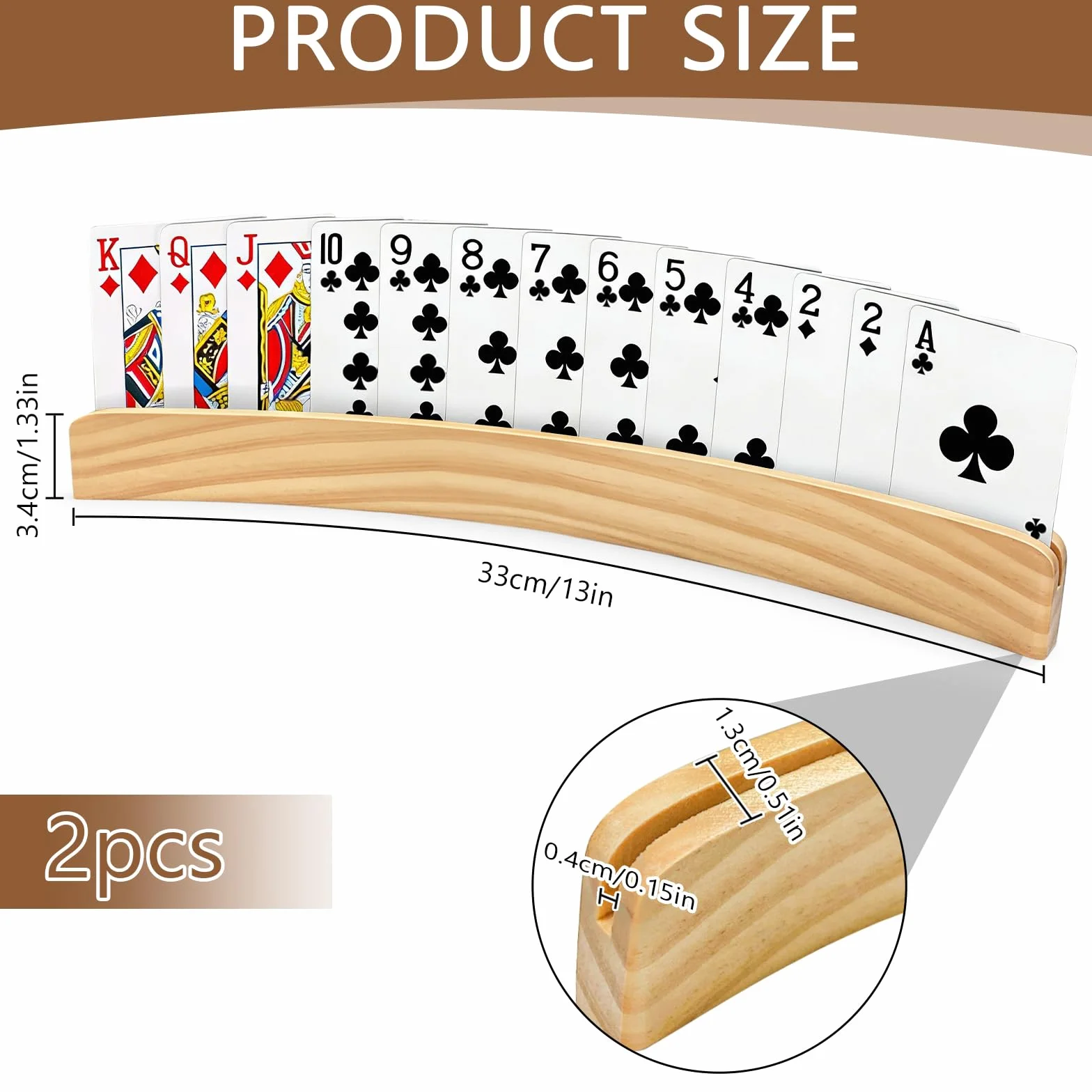 2 pezzi Porta Carte da Gioco in Legno 33cm, Reggi Carte da Gioco, Playing Cards Holders Mani Libere, Adatto per Adulti e Anziani (Giallo)