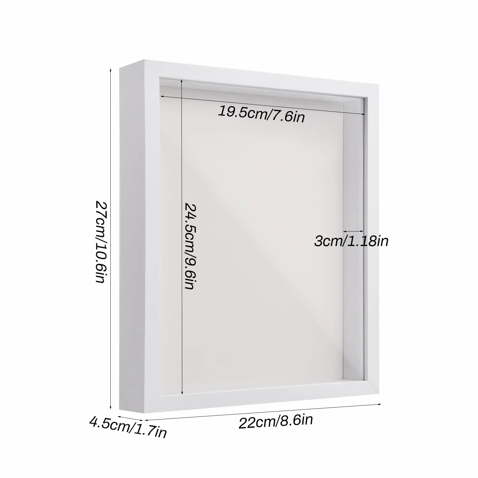 Cornice 3D Profonda per Oggetti, 22 x 27 cm Cornice Portafoto 3D, 3D Ombra Profonda Box con Foglio Acrilico Trasparente, Cornice Contenitore per Souvenir Fiore Medaglia Regali (3CM, Bianco)