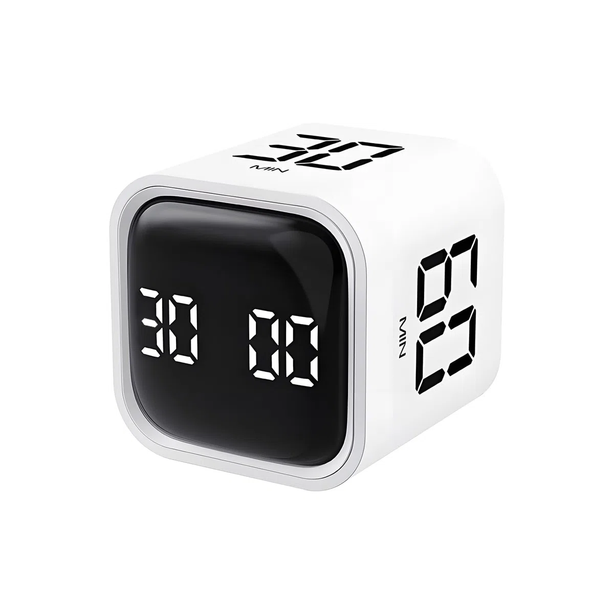 QUMOX Timer Cubo 5 10 30 60 Minuti, Timer Digitale Ricaricabile con Sensore di Gravità, Modalità Manuale, Vibrazione e 2 Livelli di Volume, Timer Portatile per Studio, Lavoro, Cucina (Bianco)