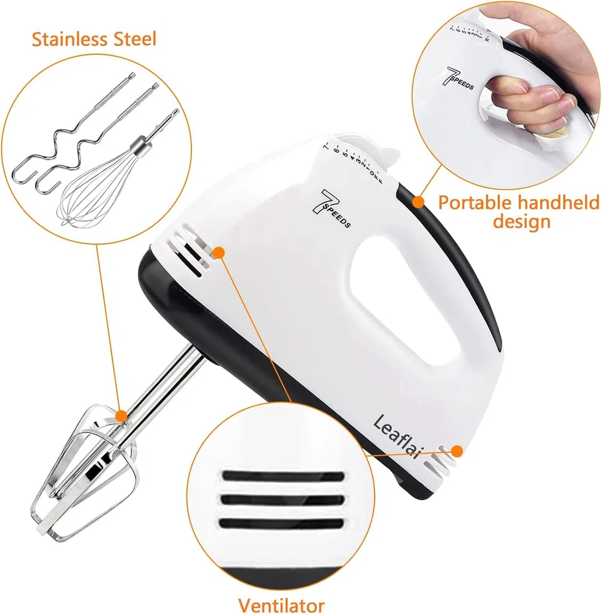 Sbattitore Elettrico Portatile - 7 Velocità Miscelatore da Cucina Fruste Elettriche con 5 Accessori in Acciaio Inossidabile Frusta per Frustare la Miscelazione dei Biscotti Torte, Cucina, Cottura