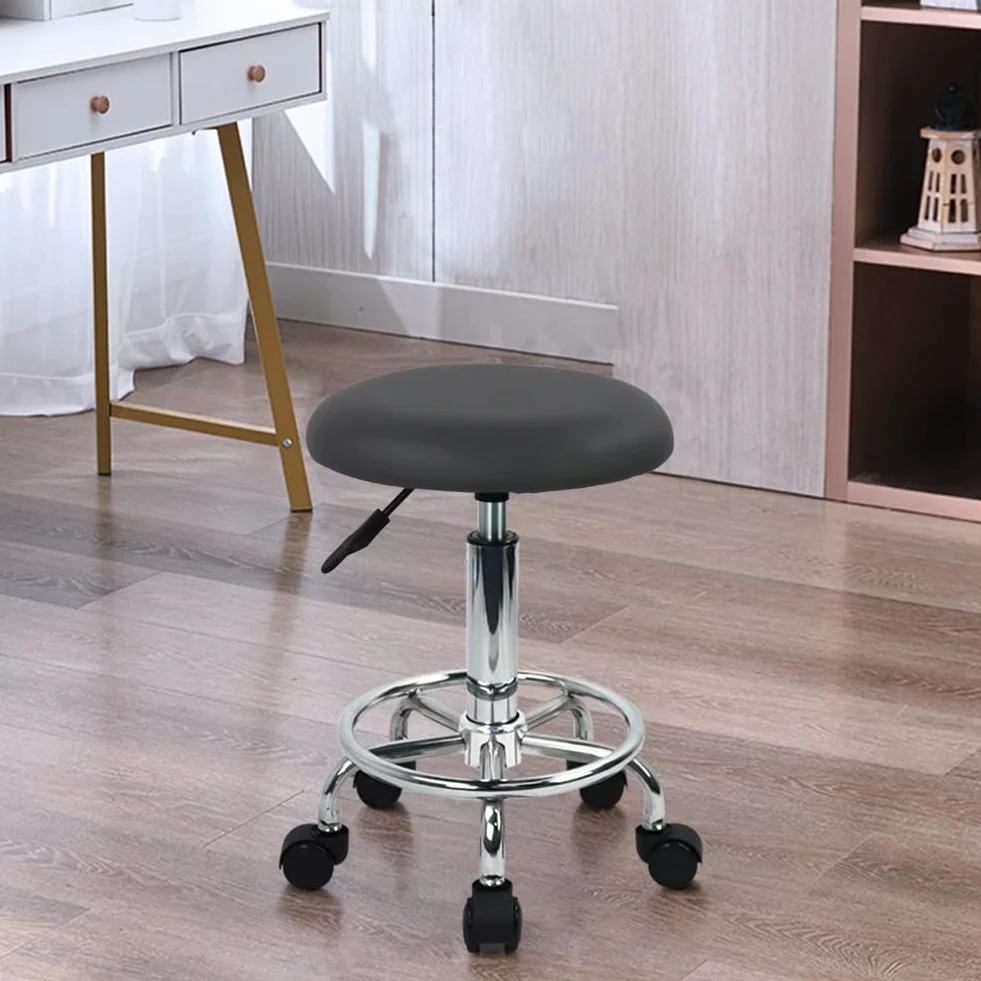 WKWKER Sgabello ergonomico a rotolamento Sgabello in pelle PU su ruote Sgabello girevole regolabile in altezza Sedile per cucina Redazione Salon Lab Ufficio Sgabello da massaggio (grigio)