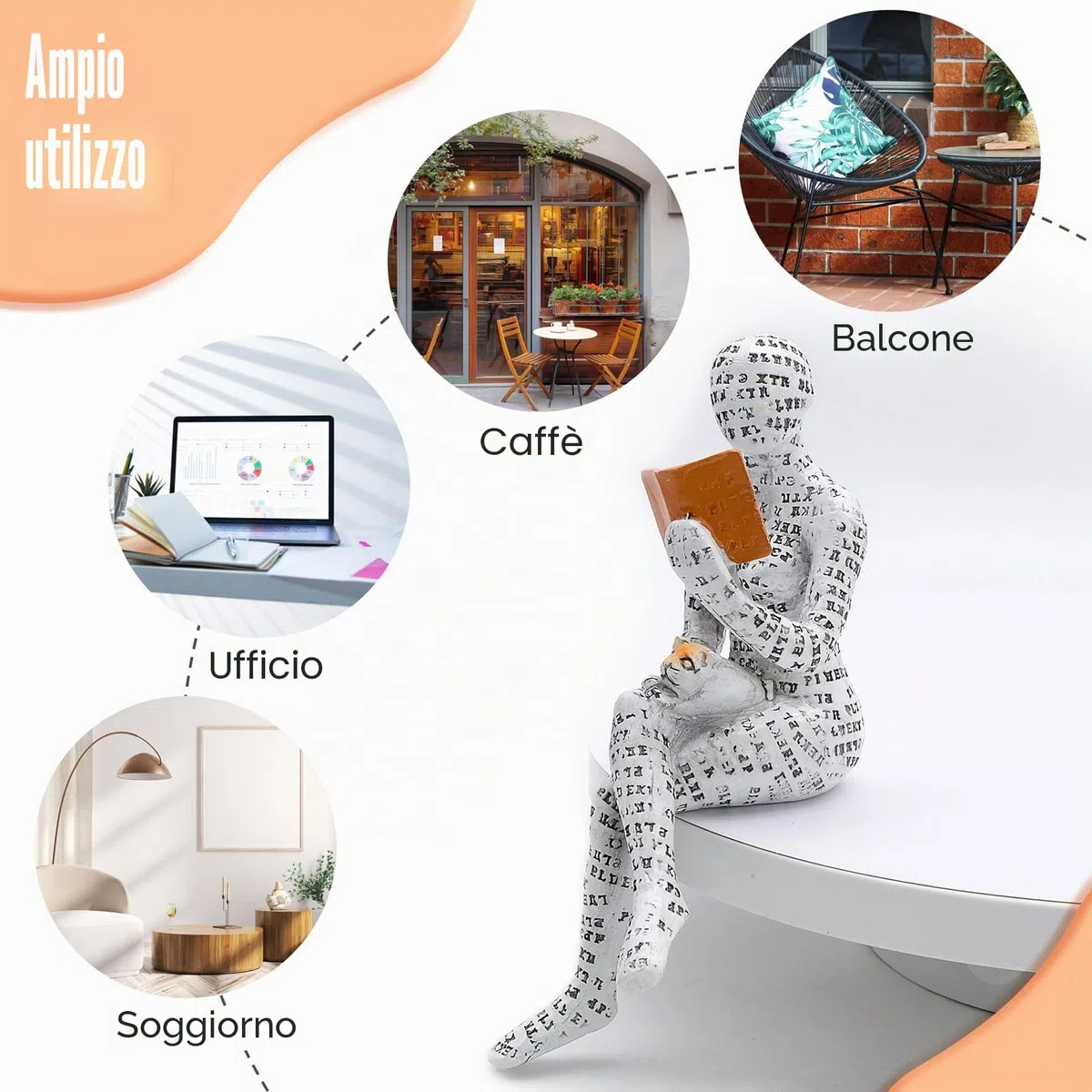 Scultura in Resina per Amanti dei Libri, Statua di Donna Che Legge Decorazione per Libreria, Ornamento Astratto Pensatore, Regalo per Lettori, Statuette Decorative Casa Moderni (B)