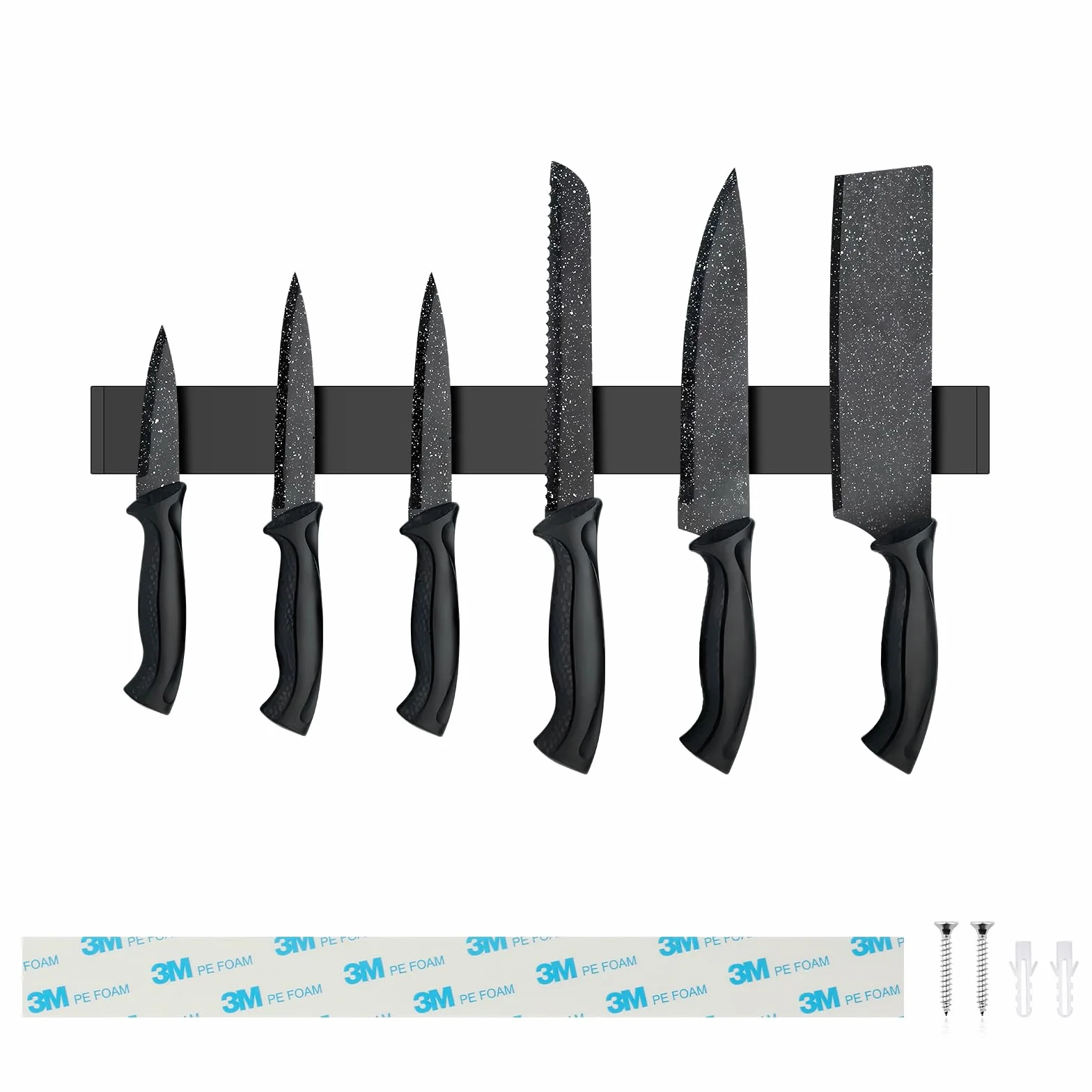 Portacoltelli Magnetico, Barra Magnetica per Coltelli, Porta Coltelli Magnetico in Inox, Porta Coltelli Cucina Senza Forare, Portacoltello Magnetico per Coltelli, Utensili (Nero, 40 cm)