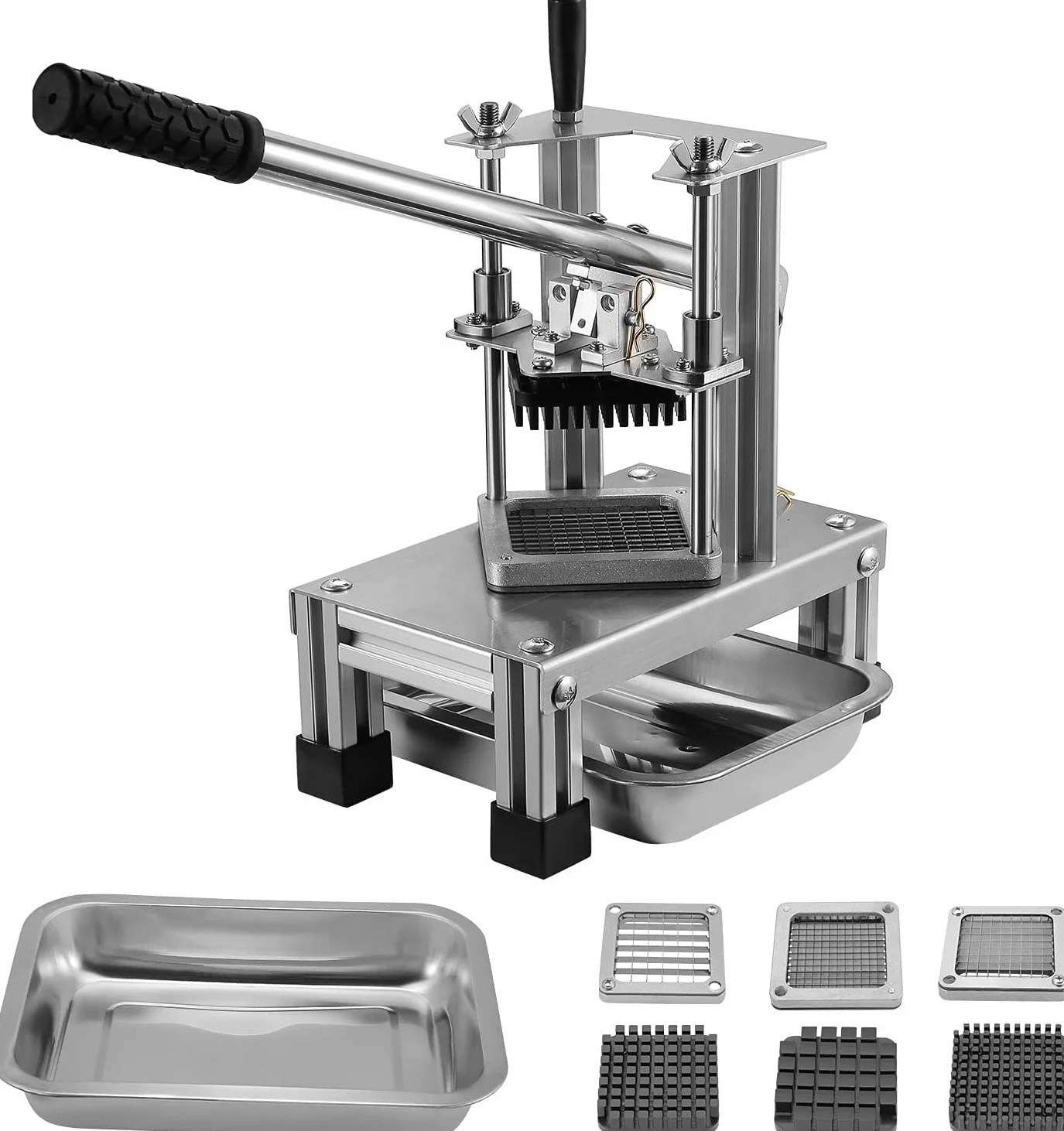 Commerciale French Fry Cutter con 3 lame di ricambio, 1/2",1/4" e 3/8" lama semplice tritatubi limone affettatrice patate patatine fritte con manico allungato
