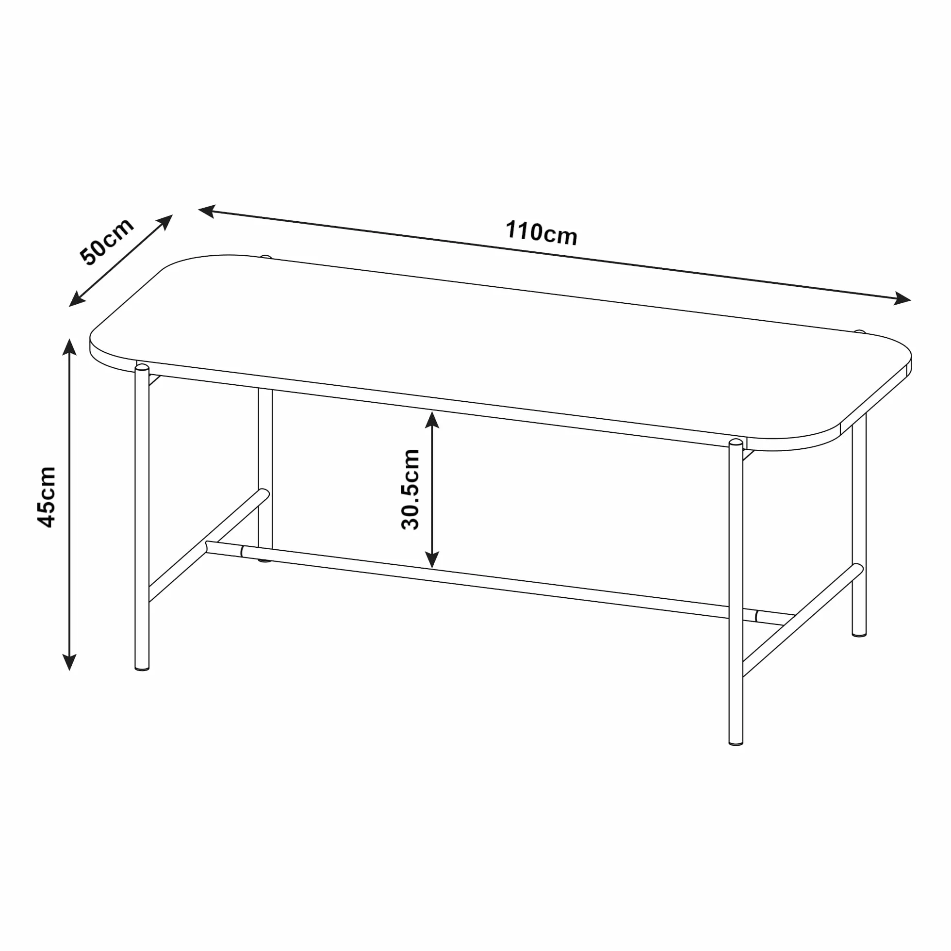 [en.casa] Tavolino Centrale da Salotto Tavolo Basso da Caffè Tavolino con Piano Rettangolare 110 x 50 x 45 cm per Soggiorno - Nero