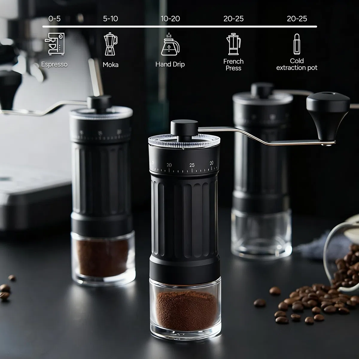 Macinacaffè manuale, macinacaffè manuale portatile con capacità di 30 g, 40 impostazioni regolabili, macina conica con manico ergonomico per espresso, Pour Over e altro ancora