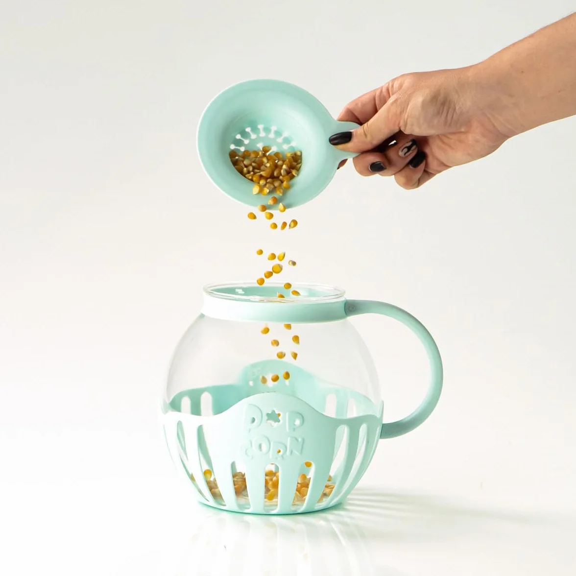 Jocca, Popcorniera in Vetro 2,2L per Microonde, Griglia per Burro in Silicone