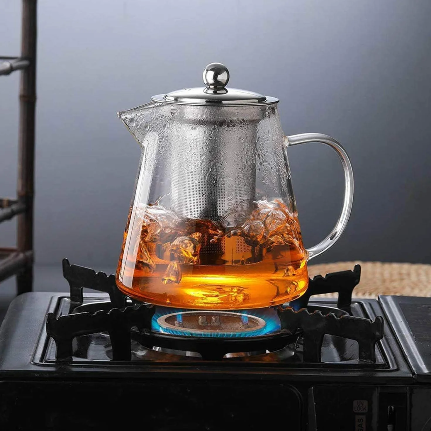 Teiera creativa in vetro, con filtro in acciaio inox resistente al calore, perfetta per tè e caffè (750 ml)