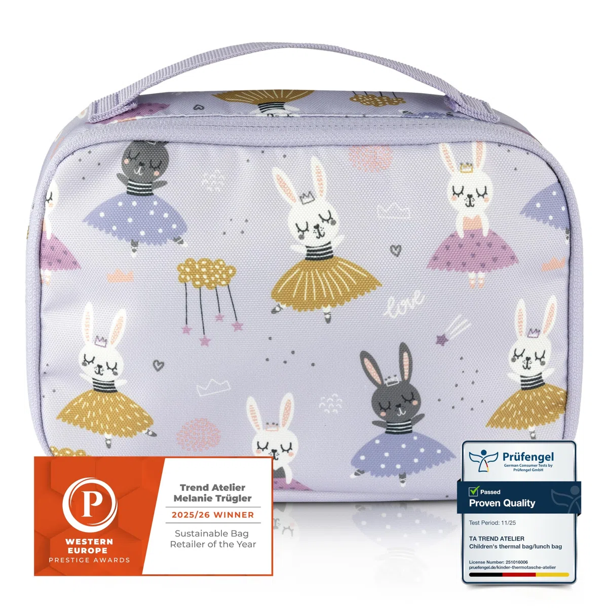Borsa Termica Bambini, Borsa per il Pranzo, Mini Borsa Isolata per Cosmetici, Medicine, Snack - Sostenibile (Lilla - Ballerina, 21,5 x 14,5 x 6,5 cm)