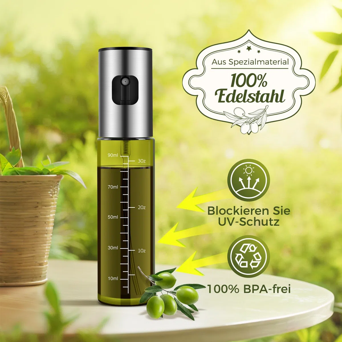 Zanfqvo Spruzzino Olio per Friggitrice Aria, 2 Pezzi Spray Olio Cucina Vetro Speciale Verde con Protezione UV, Nebulizzatore Olio per Grigliare, Insalata, Cottura al Forno