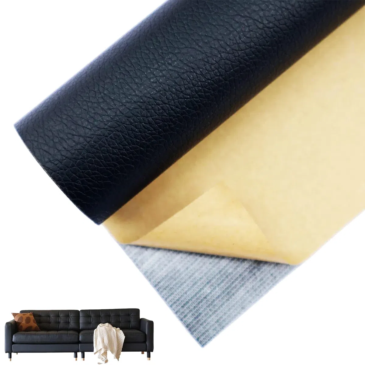 Pelle Adesiva per Riparazioni, Ecopelle Adesiva, Adesivo in Pelle Artificiale, per Divani e Seggiolini Auto (Nero, 60 * 200 cm)