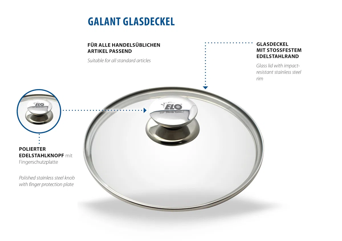 ELO 73033 Galant - Coperchio in vetro con bottone in acciaio INOX, 32 cm