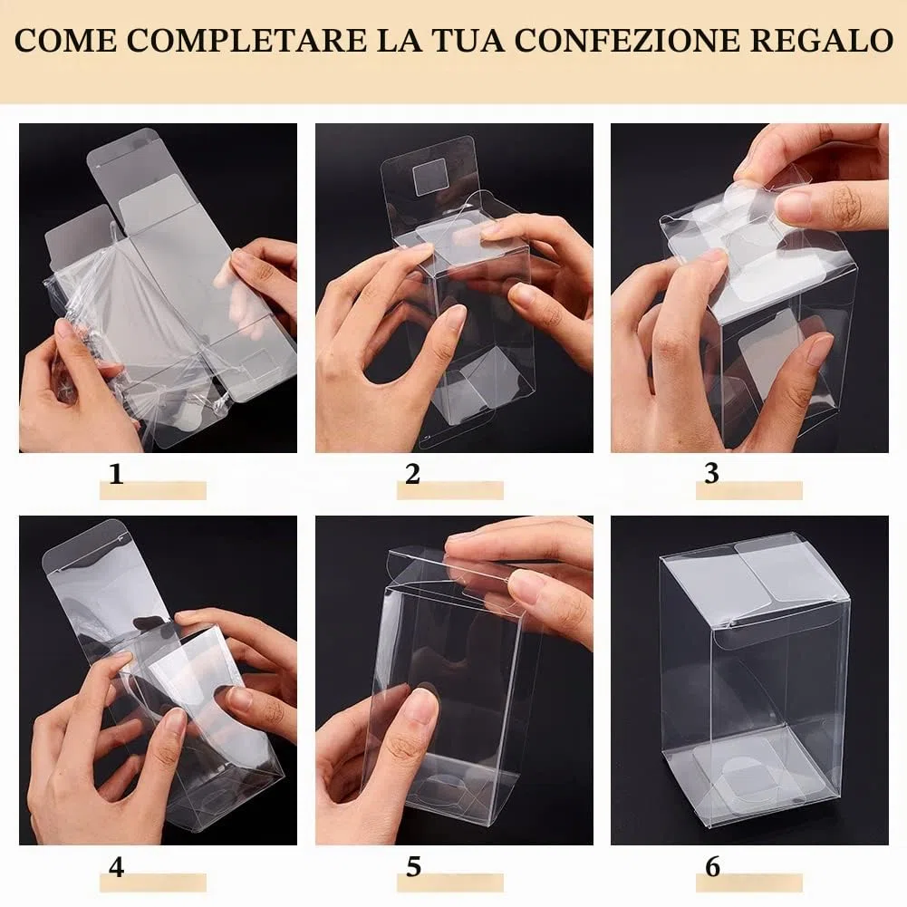 BENECREAT 30 Pezzi Scatola Trasparente di Imballaggio in PVC Plastica 6x6x10cm Contenitore Regalo in Pellicola AntiGraffio Contenitore di Cioccolato Dolce per Matrimonio Festa Compleanno