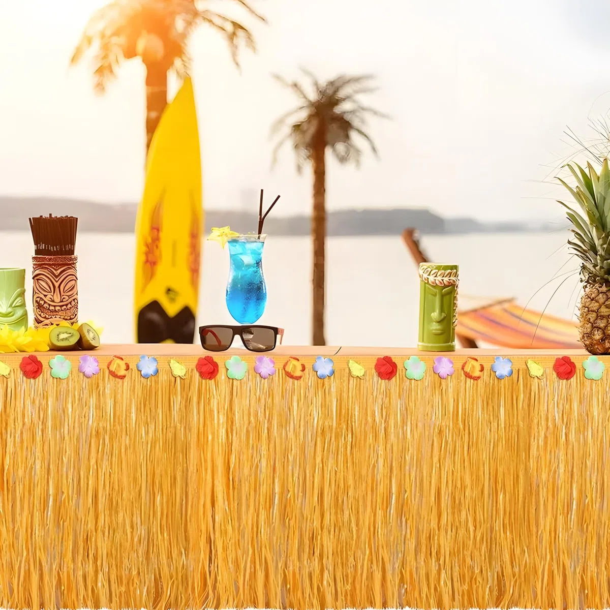 Gonne da Tavola Hawaiane, Gonna da Tavola Hawaiana Luau, per la Decorazione Tropicale della Festa Hawaiana Deco per Adulti, Decorazione da Tavola della Festa Aloha (ZQ-4)