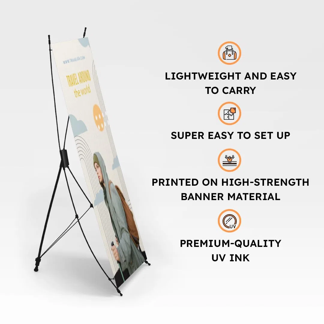 X banner personalizzato | Espositore pubblicitario con stampa inclusa | Photocall personalizzabile 80 x 180 cm | Tela in PVC con struttura a X + custodia per il trasporto