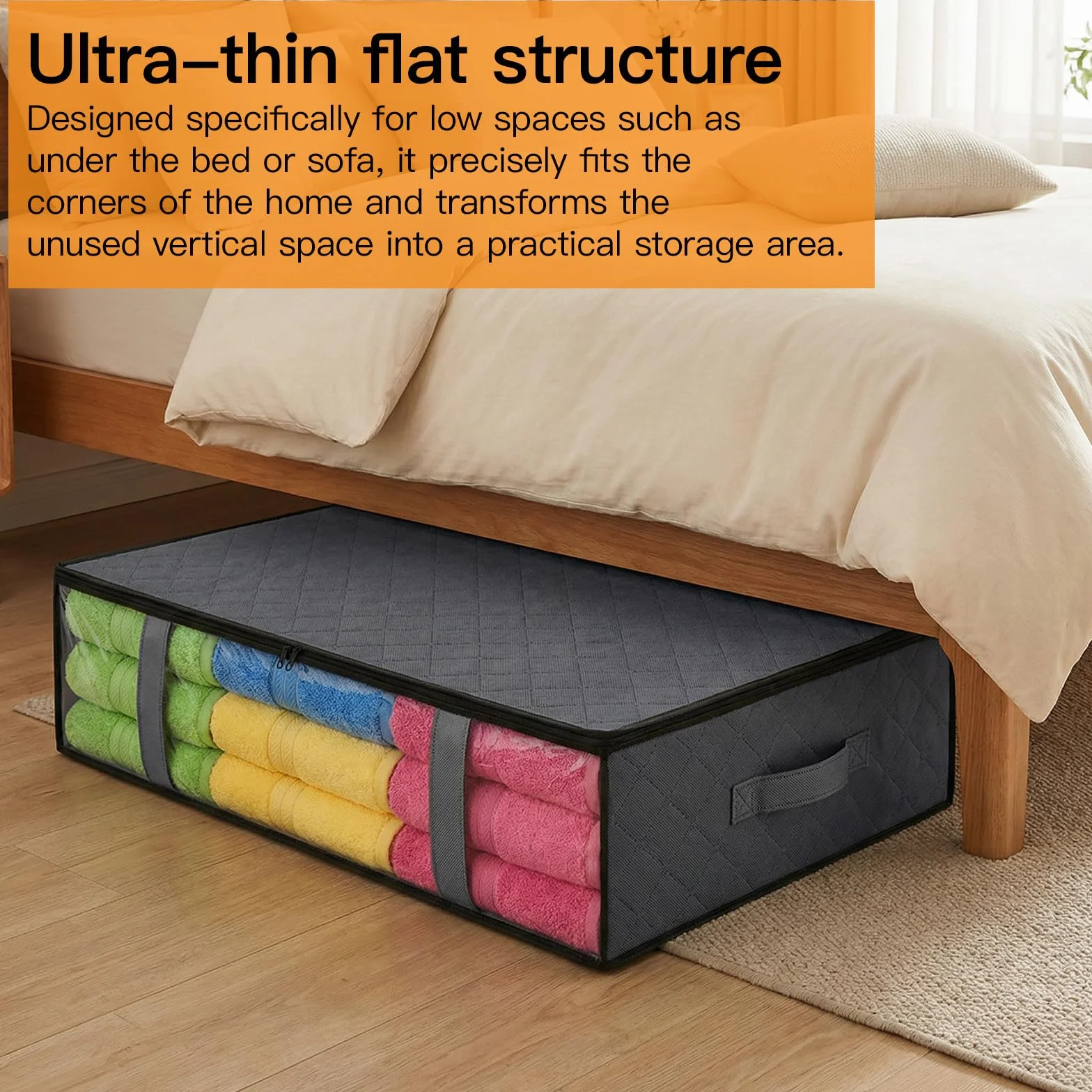 4 Pezzi Scatole Sotto Letto Contenitore 60x45x15cm Contenitori Sottoletto con Finestra di Osservazione e Maniglia per Piumoni, Lenzuola, Vestiti per Camera da Letto, Armadio