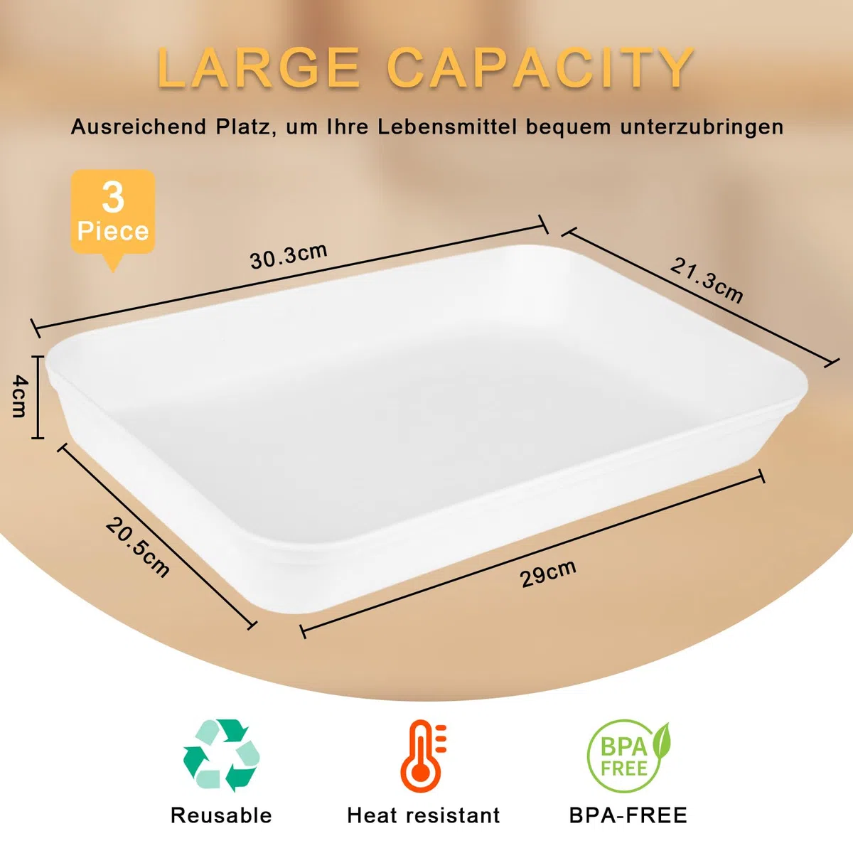 Set di 3 vassoi da portata in plastica, 31 x 22 x 4 cm, grandi vassoi da portata per feste, senza BPA, riutilizzabili, per buffet, feste, picnic