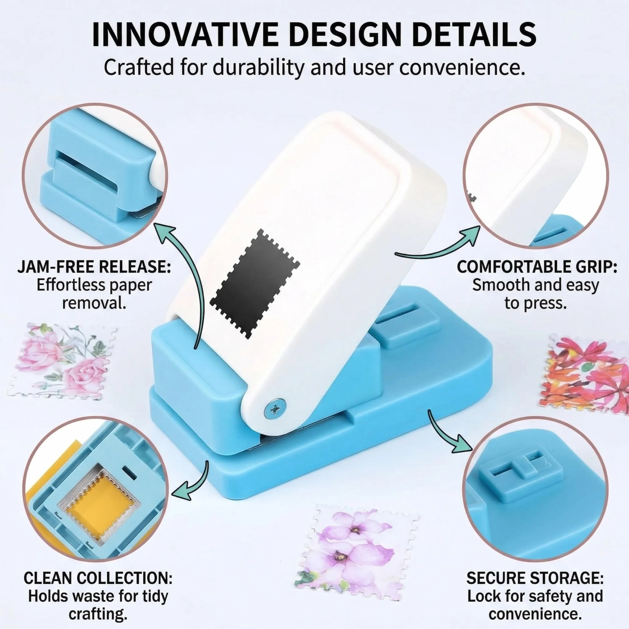 Perforatrice rettangolare per francobolli a leva forma del timbro per lavori artigianali con carta scrapbooking fai da te creazione di biglietti artistici e artigianali
