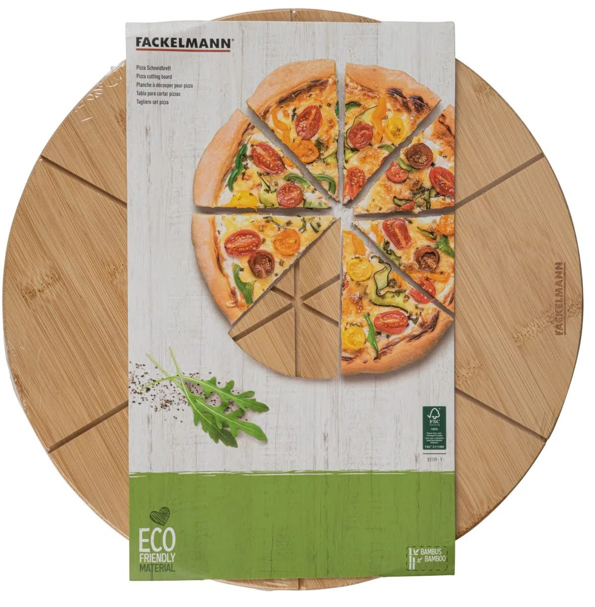 Fackelmann Tagliere per pizza in legno rotondo 32 cm – in bambù rinnovabile – scanalature per pezzi di pizza perfettamente uguali – tagliere per pizza della serie Pizza & Pasta