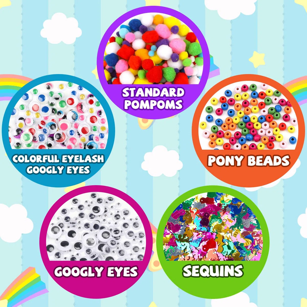 DOITEM Pulire tubi Forniture Artigianali, 1000+ Pcs Arti Artigianato Forniture fai da te Scuola Craft Project Compreso Pipe Cleaner Wiggle Googly Occhi Pom Poms per bambini Età 4 5 6 7 8 Regali