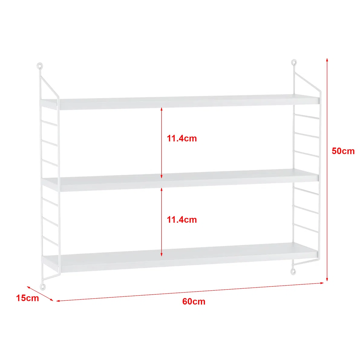[en.casa] Scaffale da Parete a 3 Piani Regolabili in Altezza Mensola da Muro in Acciaio 50 x 60 x 15 cm - Bianco opaco
