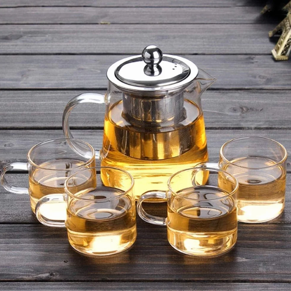 Teiera creativa in vetro, con filtro in acciaio inox resistente al calore, perfetta per tè e caffè (750 ml)
