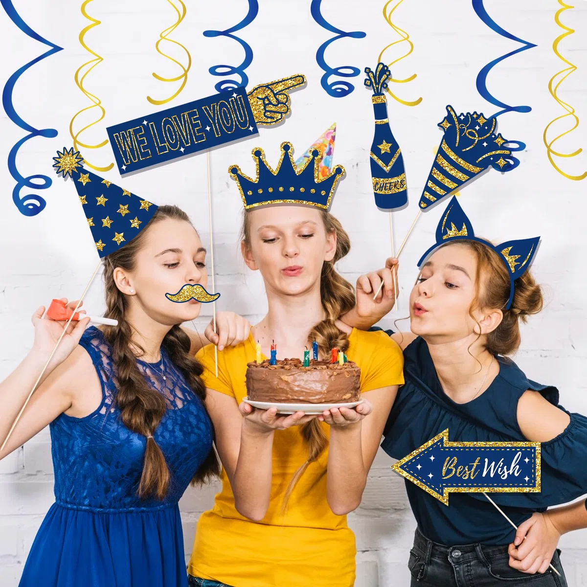 36 blu compleanno Photo Booth, Decorazioni Compleanno, Accessori Fotografici per Feste, Accessori Fotografici con Cappello, Corone per Compleanno, Matrimonio, Laurea, Natale, Capodanno
