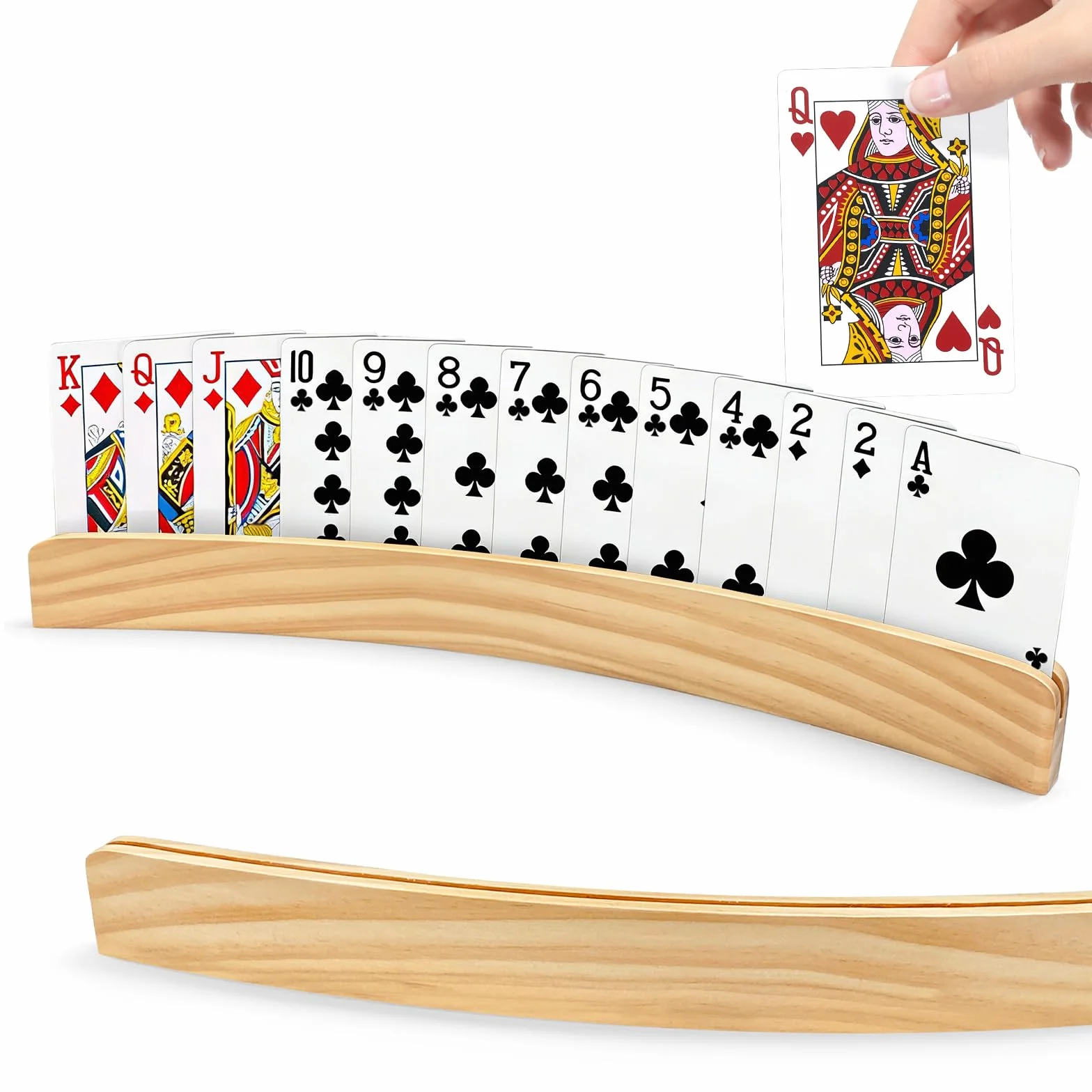 2 pezzi Porta Carte da Gioco in Legno 33cm, Reggi Carte da Gioco, Playing Cards Holders Mani Libere, Adatto per Adulti e Anziani (Giallo)