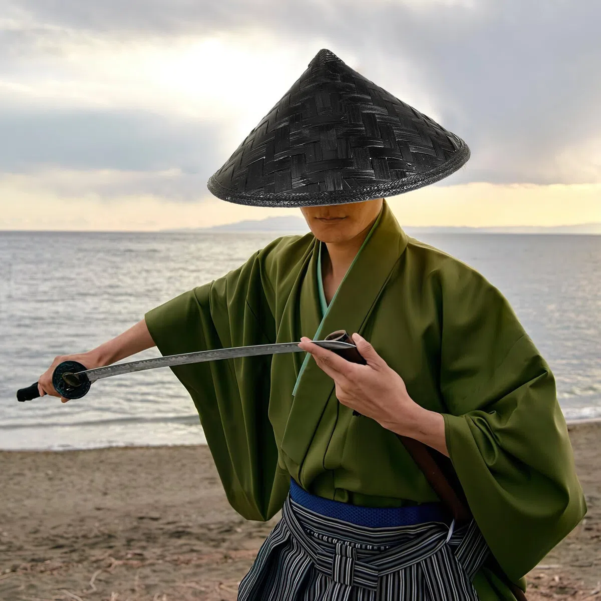 Cappello da samurai in bambù: cappello da samurai per cosplay - accessorio decorativo per feste per cosplay - decorazione per feste - accessorio per spettacoli