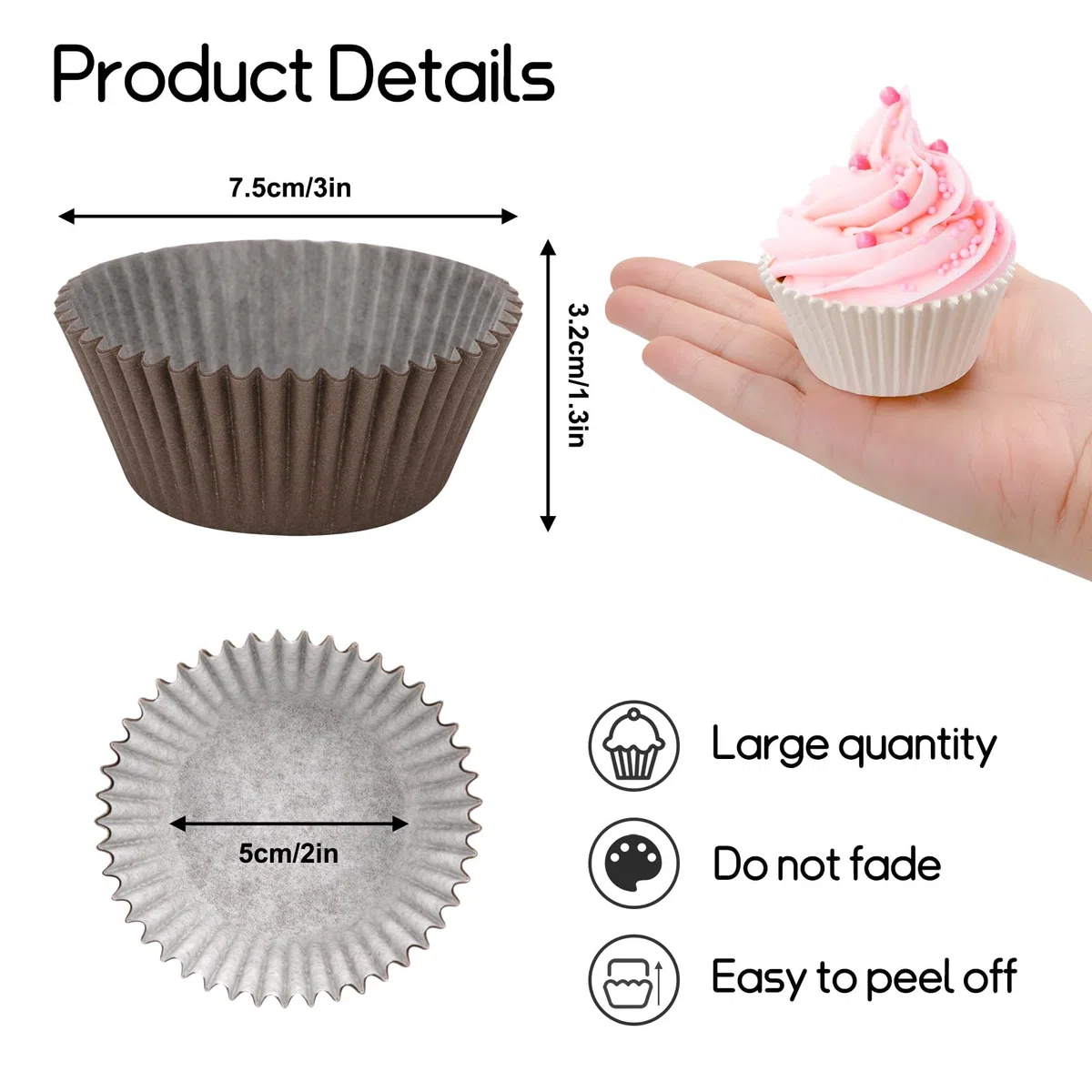 Pirottini di Carta per Cupcake, 400 Pirottini per Muffin Carta, Pirottini da Forno per Pasticcini, Resistenza All'olio, per Muffins Dessert Cioccolatini, Compleanni Feste Matrimoni - Bianco, Marrone
