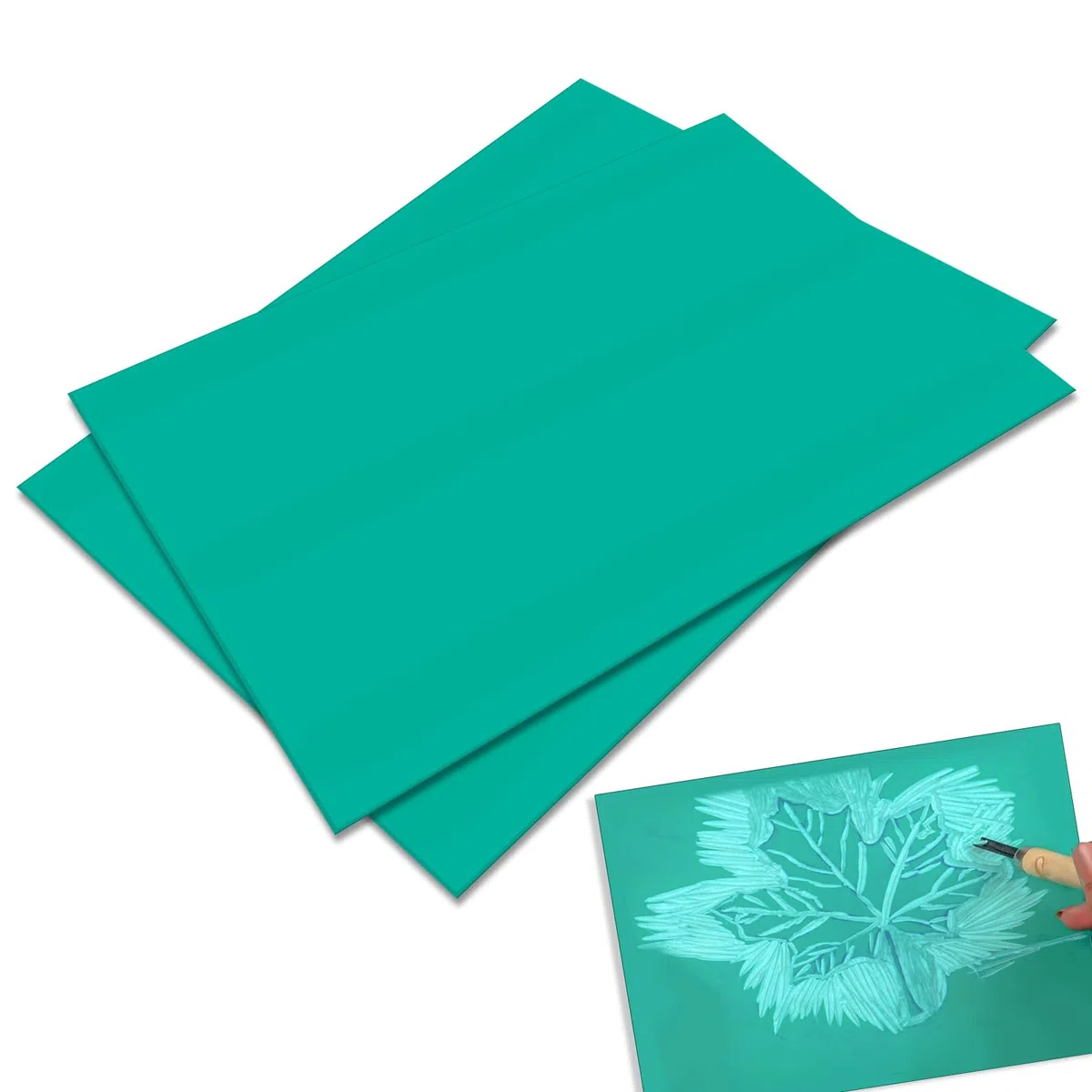 LPZMPZ 2 Pz Linoleum per Incisione Fogli di Gomma A4 Gomma Eva Morbida per la Realizzazione di Stampe, Stampa su Linoleum 21 x 30 cm (Grüner)