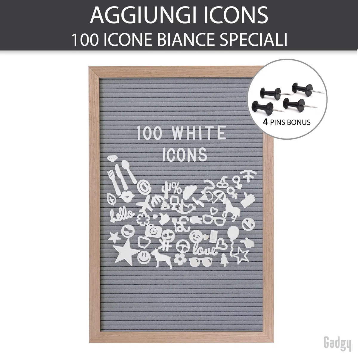Gadgy Lavagna in Feltro Retrò Grigia 510 Lettere Oro Argento e Bianche – Cornice in Legno Nera per Messaggi Citazioni e Decorazioni da Parete, 30x45 cm