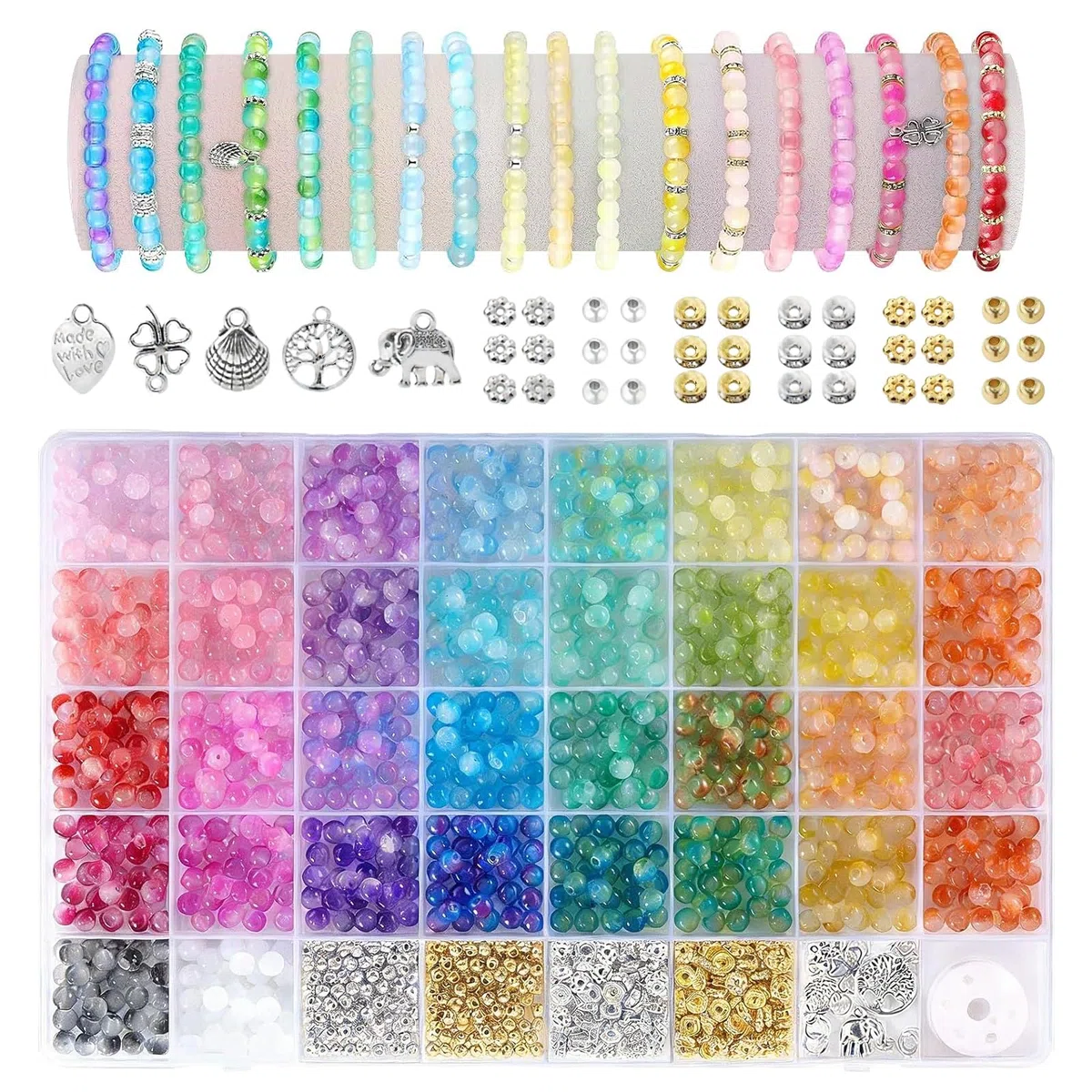 Perline per Braccialetti Realizzato in Vetro Set Completo di Accessori Versatile per L'uso Quotidiano Nclude 34 Stili Impermeabile e Resistente Adatto a Ogni Occasione Monocolore