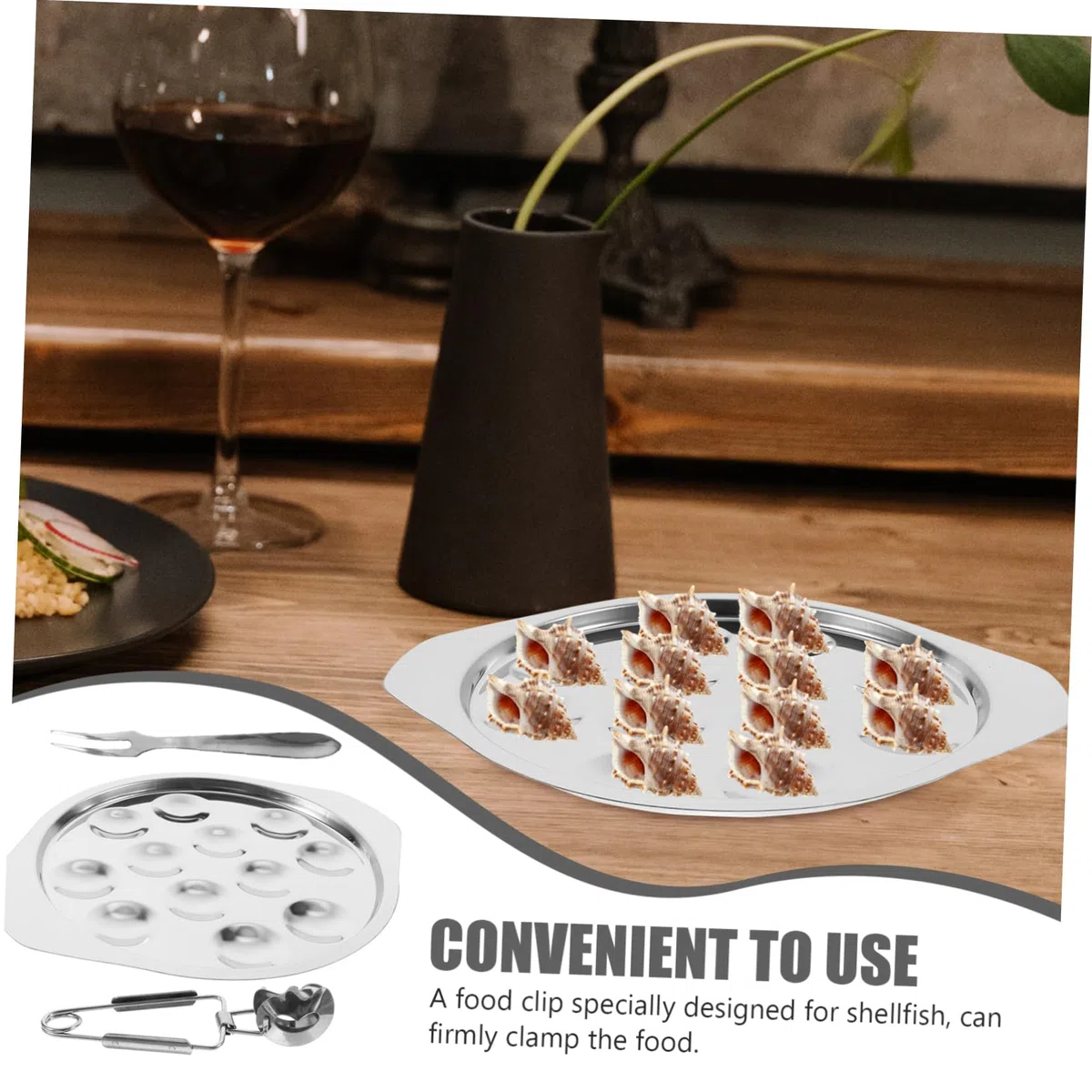 Cabilock 1 Set Utensili da Cucina a Conchiglia Lumaca Escargot Set di Piastre Piatto di Lumache Piatto di Ostriche da Cucina di Padella in Ghisa Acciaio Inossidabile Bakeware