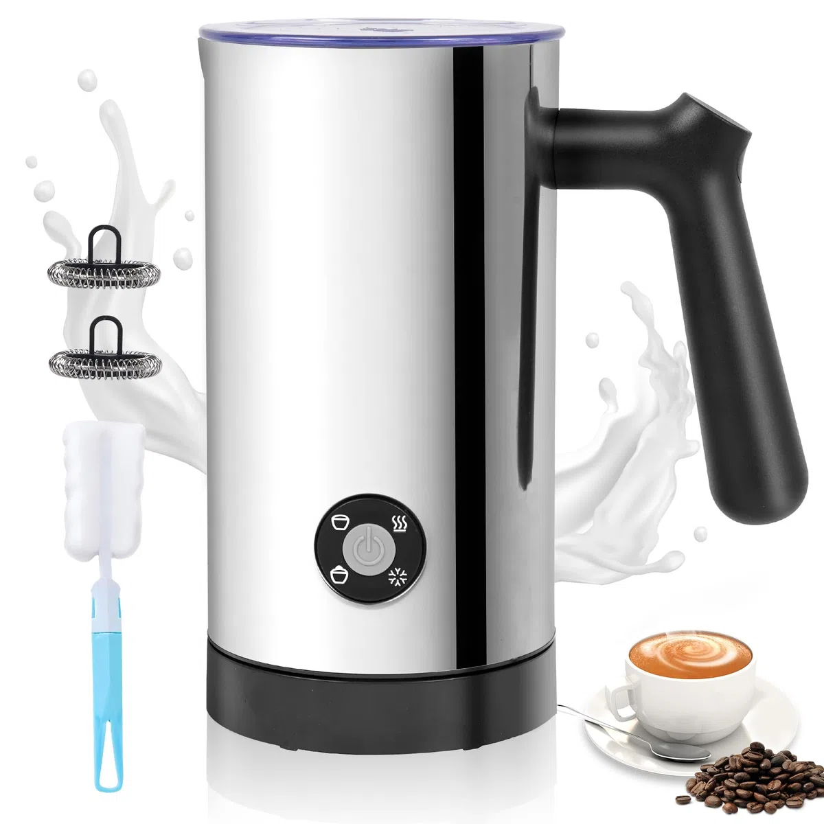 Montalatte Elettrico 4 in 1, Scaldalatte per Calda e Fredda in Acciaio Inossidabile per Cappuccinatore，Caffè, Cioccolata 300ML