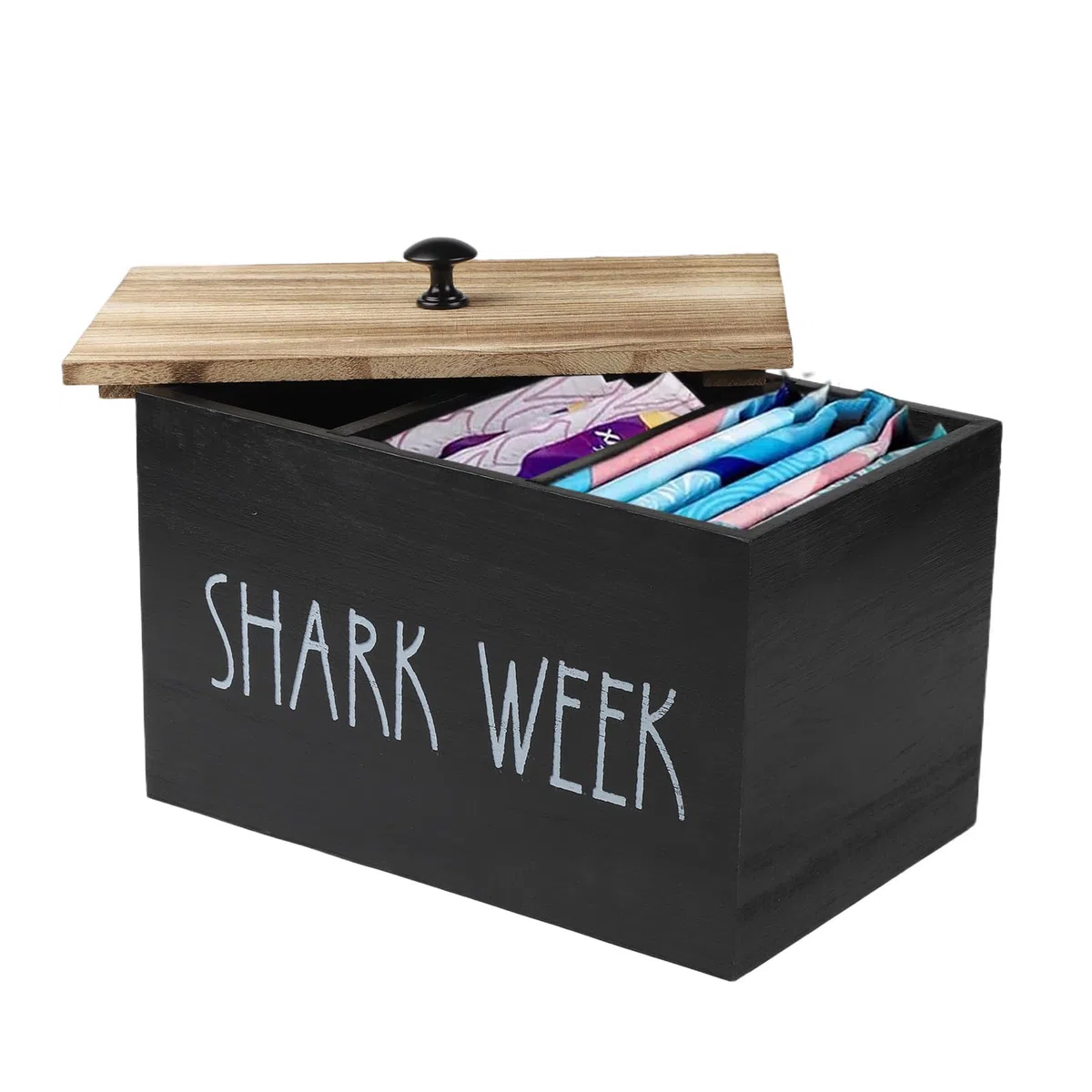 Contenitore per tamponi in legno nero con coperchio, 3 scomparti, organizer per bendaggi e salvaslip da bagno, in legno FSC per donne
