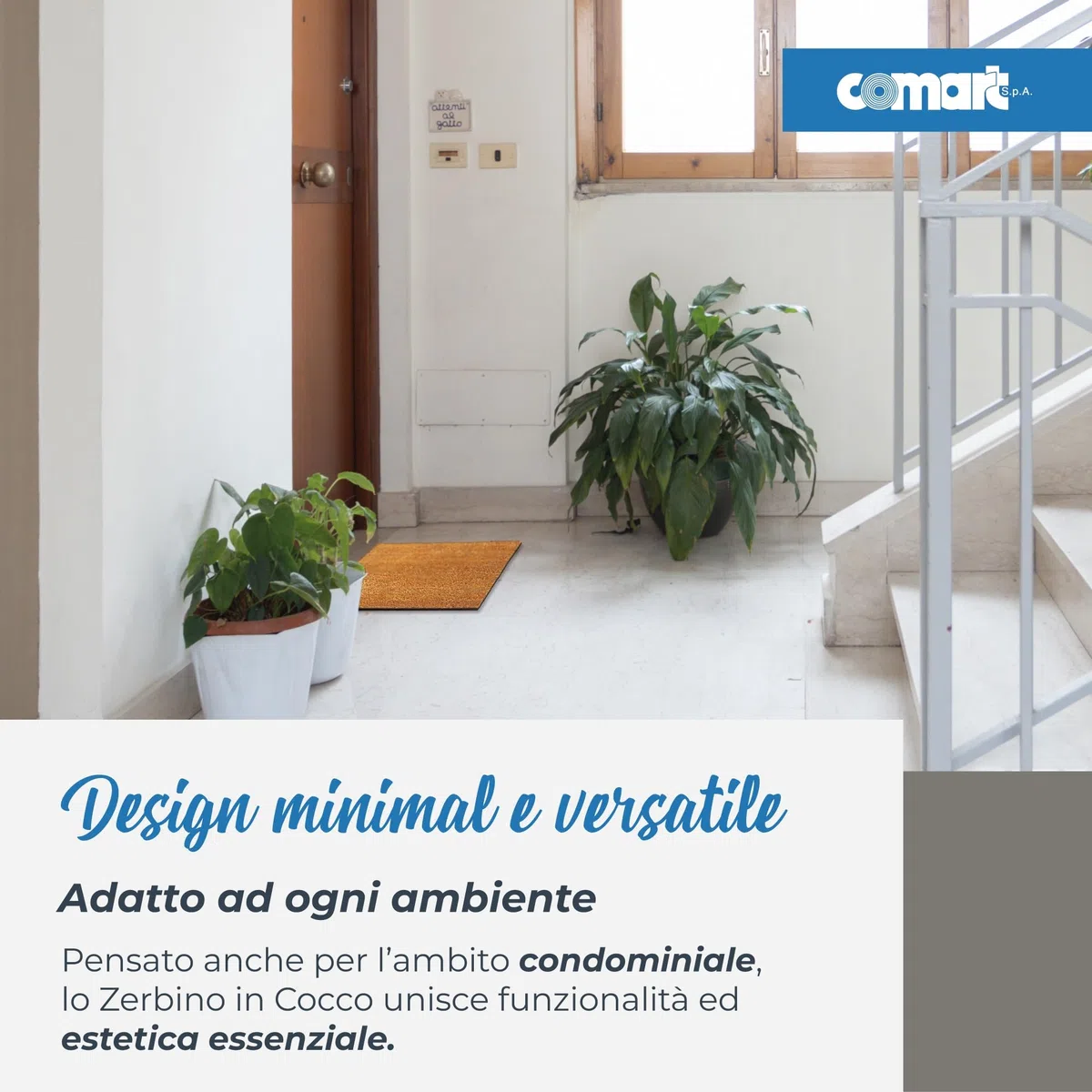 Comart - Zerbino Natural in Cocco - 40x70 cm - Zerbino per Ingresso Esterno e Interno - Fondo in PVC Antiscivolo - Tappeto Fuori Porta - Asciugapassi Facile da Pulire e Resistente - Rettangolare