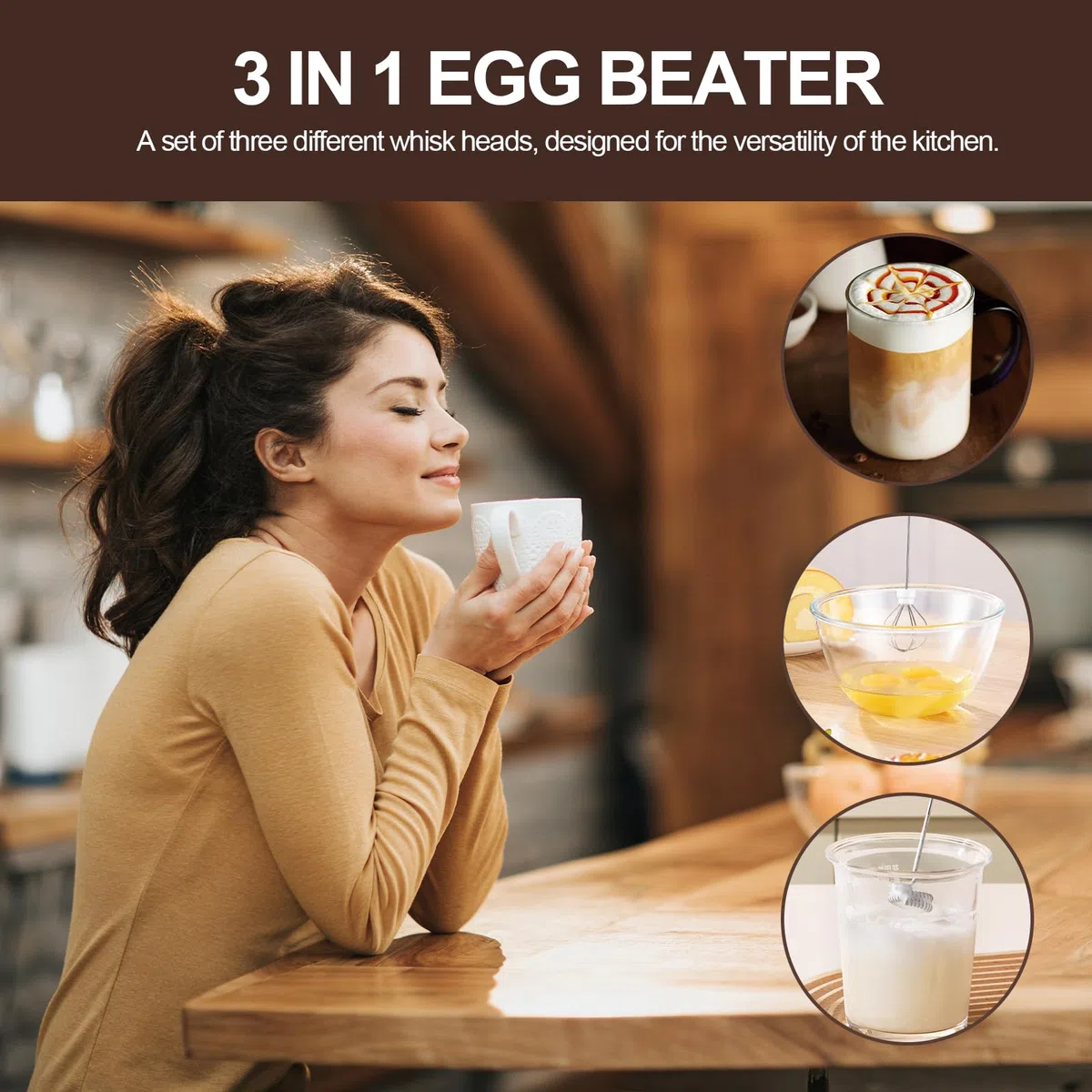 Frullino Montalatte Elettrico USB Ricaricabile, Montalatte Elettrico Cappuccino con 3 Accessori Intercambiabili, Doppia Frusta Portatile per Latte, Caffè, Macchina Schiuma Latte