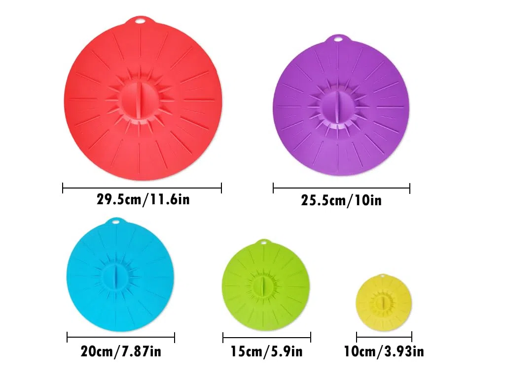 5Pcs Coperchio in Silicone Riutilizzabile - Ventosa Della Ciotola per Lattine, Padelle (5 Colori)