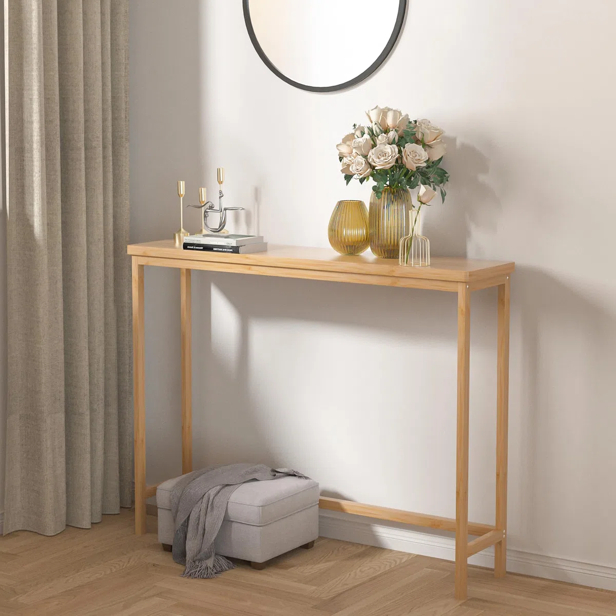 VASMIA Consolle Ingresso,Tavolo Consolle, 100 cm Tavolo Console Stretto,Tavolino da Divano Bambù per Soggiorno, Corridoio,Assemblaggio Semplice,Naturale