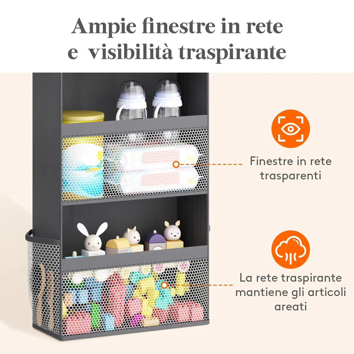 Lifewit Porta Oggetti da Appendere con 4 Ripiani e 4 Tasche Laterali, Organizer Bagno da Appendere per Camera da letto, Bagno, Giocattoli, Vestiti, Grigio